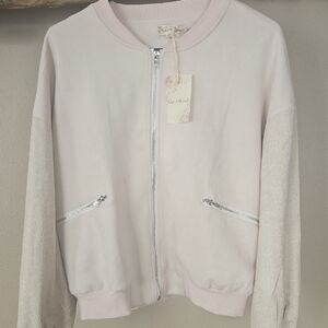 Women's Pink Bomber Jacket Fun Animal Print Sleeves NWT. Light Pink Color